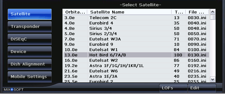 Satellite Finder Satellite Options